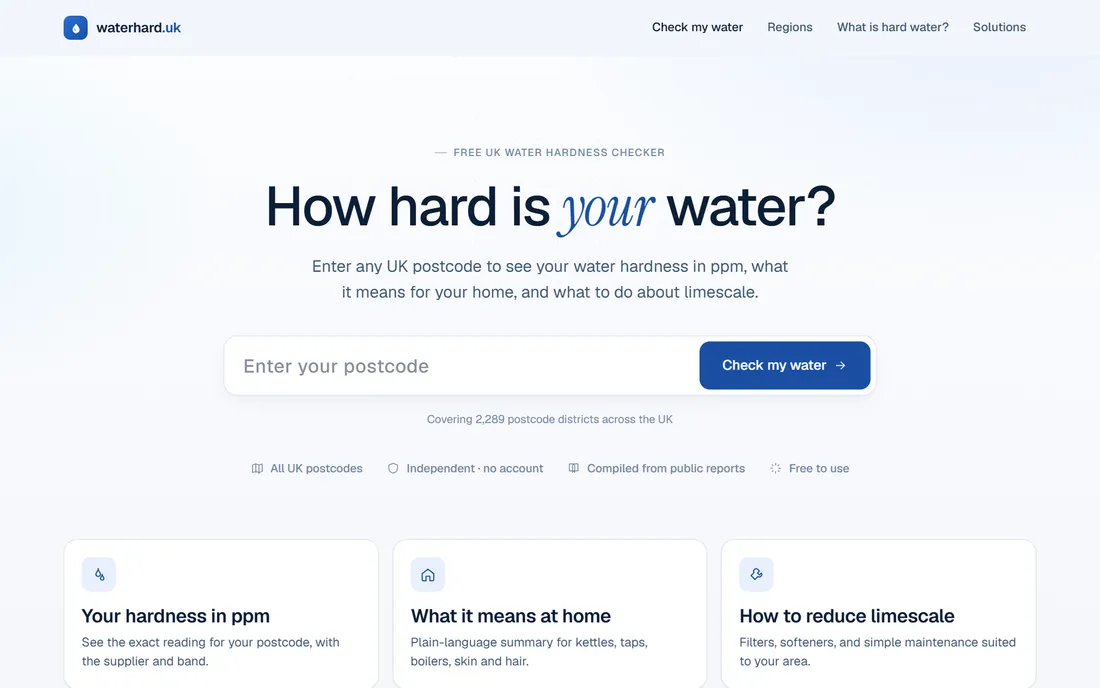 Waterhard UK water-hardness checker website